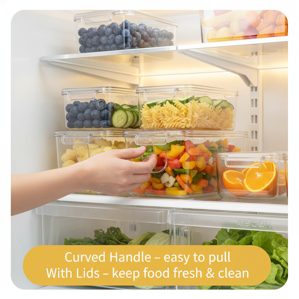 AISOON 10 & 14 Pack Fridge Organizer Bins with Lids – BPA-Free Stackable Clear Containers for Refrigerator, Pantry & Kitchen Organization