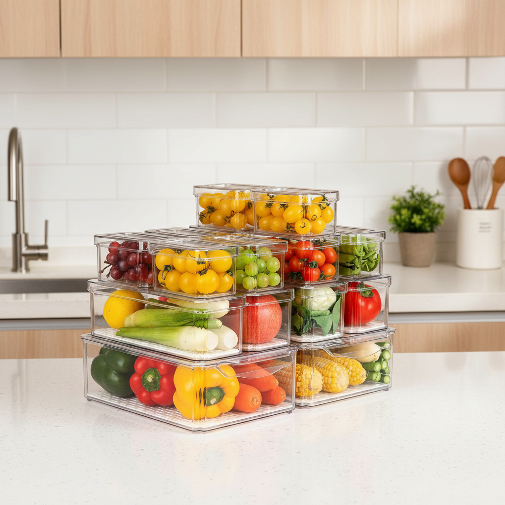 AISOON 10 & 14 Pack Fridge Organizer Bins with Lids – BPA-Free Stackable Clear Containers for Refrigerator, Pantry & Kitchen Organization